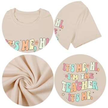 It's Me Hi I'm The Teacher It's Me Shirt Women Teacher Appreciation Gift T-Shirt Funny Teacher Lift Tee Tops Apricot
