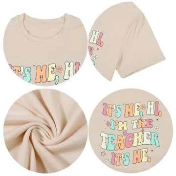 It's Me Hi I'm The Teacher It's Me Shirt Women Teacher Appreciation Gift T-Shirt Funny Teacher Lift Tee Tops Apricot