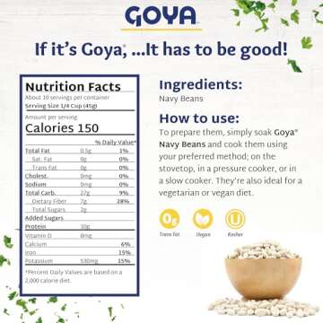 Navy Beans by Goya, Whole Dried Beans, Nutritious and Versatile, Rich in Fiber, 3-Pack, 16oz. Bags