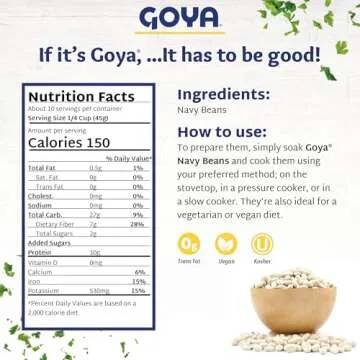Navy Beans by Goya, Whole Dried Beans, Nutritious and Versatile, Rich in Fiber, 3-Pack, 16oz. Bags