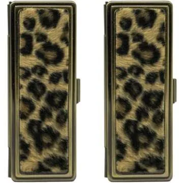 Stephanie Imports Set of 2 Rectangular Vintage Lipstick Cases With Glass Mirror (Leopard Print)