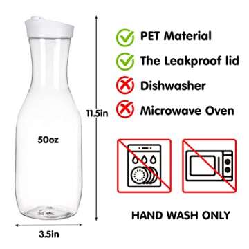 Tomnk 50oz Handleless Plastic Pitcher - Elegant for Drinks, Parties & Events