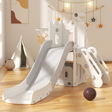 YUFU 6-in-1 Toddler Slide & Climber with Basketball Hoop - Indoor/Outdoor Fun