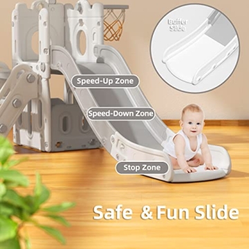 YUFU 6-in-1 Toddler Slide Climber with Basketball Hoop