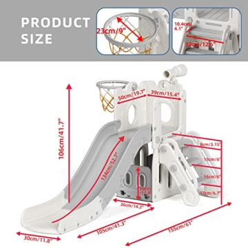 YUFU 6-in-1 Toddler Slide Climber with Basketball Hoop