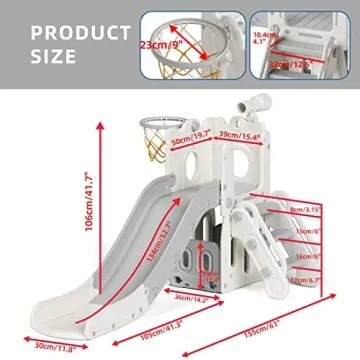 YUFU 6-in-1 Toddler Slide Climber with Basketball Hoop