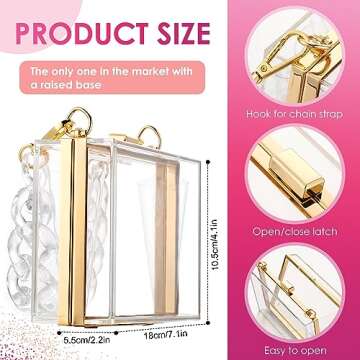 Hillban 2 Pcs Acrylic Clutch Purses Hot Pink Purses Clear Pink Purse Evening Banquet Purse with Removable Gold Clear Chain Strap for Women Girls
