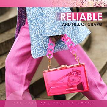 Hillban 2 Pcs Acrylic Clutch Purses Hot Pink Purses Clear Pink Purse Evening Banquet Purse with Removable Gold Clear Chain Strap for Women Girls