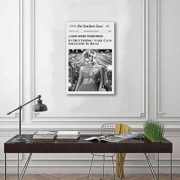 Trendy Wall Art New York Times Print Newspaper Poster Preppy Dorm Decor Bar Cart Vintage Black White Canvas Wall Art Newser for Living Room Bedroom Bar and Party Décor (E,16X24 in Unframe)