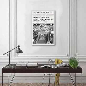 Trendy Wall Art New York Times Print Newspaper Poster Preppy Dorm Decor Bar Cart Vintage Black White Canvas Wall Art Newser for Living Room Bedroom Bar and Party Décor (E,16X24 in Unframe)