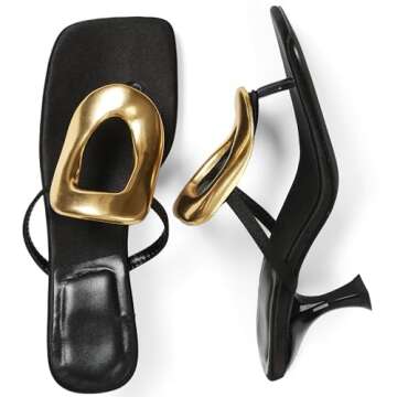 AMINUGAL Black Heeled Sandals for Women Dressy Flip Flops for Women Square Toe Thong Sandals Slip On Kitten Heels for Women Open Toe Mules Slide Sandals Women Comfortable Summer Beach Shoes Size 8