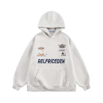 Aelfric Eden Women's Letter Graphic Print Long Sleeve Y2K Hoodie Sweatshirt Basic Loose Hoodie Sweatshirts 2024 Fall Outfits Gray Small