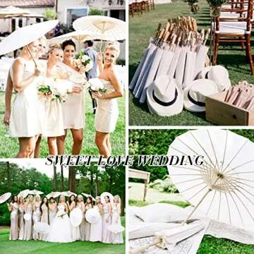 Sadnyy 33 Inches Paper Umbrellas Paper Decorative Chinese Japanese Parasol Umbrella DIY Oiled Painting Umbrellas Crafts for Wedding Bridal Party Decor(White,12 Pack)