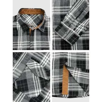 Comdecevis Men's Flannel Plaid Shirt with Pockets