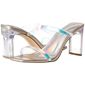 The Drop Women's Avery Square Toe Two Strap High Heeled Sandal, Iridescent, 7.5