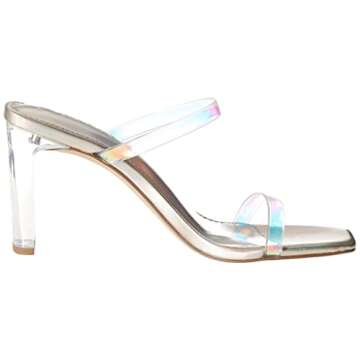 The Drop Women's Avery Square Toe Two Strap High Heeled Sandal, Iridescent, 7.5