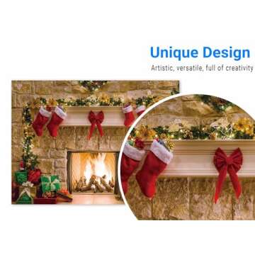 Funnytree 8x6ft Christmas Fireplace Backdrop Interior Vintage Xmas Tree Stockings Photography Backgr...