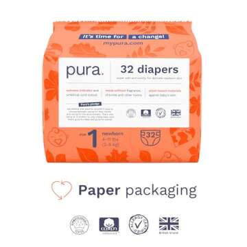 Pura Hypoallergenic Diapers, Size 1 (4-11 lbs), Newborn, Totally Chlorine Free, Wetness Indicator, S...