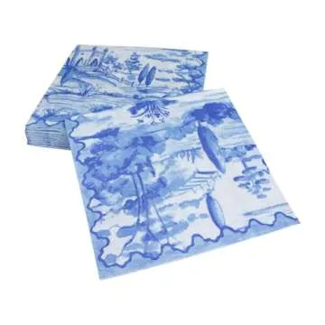 Caspari Tuscan Toile Luncheon Napkins - Elegant Blue Design