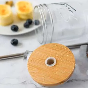 Aodidarc 22oz Mason Jars with Bamboo Lid and Straws