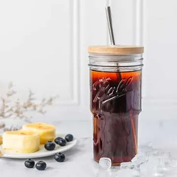 Aodidarc 22oz Mason Jars with Bamboo Lid and Straws