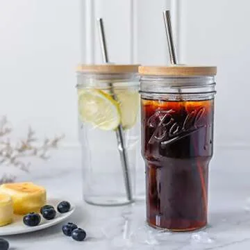 Aodidarc 22oz Mason Jars with Bamboo Lid and Straws