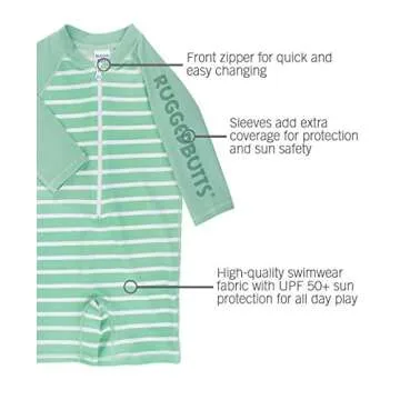 RUGGEDBUTTS® Baby/Toddler Boys Sage Stripe Long Sleeve One Piece Rash Guard - 18-24m