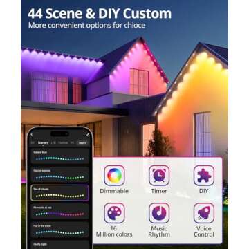 SMAVISTA Smart Permanent Outdoor Lights, 100ft with 72 LED RGB String Lights, IP67 Waterproof Eaves Light with 44 Scene Modes for Halloween Christmas Birthday Holiday Party, APP/Voice/Remote Control