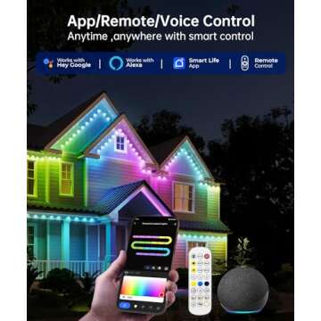 SMAVISTA Smart Permanent Outdoor Lights, 100ft with 72 LED RGB String Lights, IP67 Waterproof Eaves Light with 44 Scene Modes for Halloween Christmas Birthday Holiday Party, APP/Voice/Remote Control