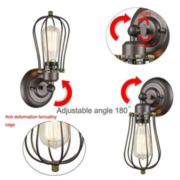 CLAXY Ecopower Light Wire Cage Wall Sconce 2 Pack Industrial Oil Rubbed Bronze Bulb Wall Light