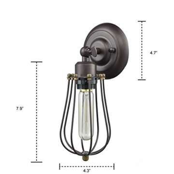 CLAXY Ecopower Light Wire Cage Wall Sconce 2 Pack Industrial Oil Rubbed Bronze Bulb Wall Light