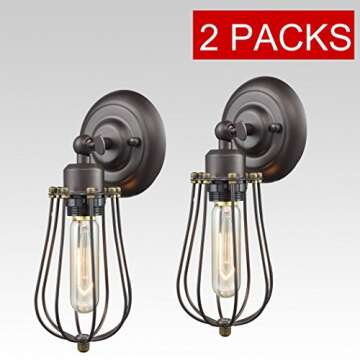 CLAXY Ecopower Light Wire Cage Wall Sconce 2 Pack Industrial Oil Rubbed Bronze Bulb Wall Light