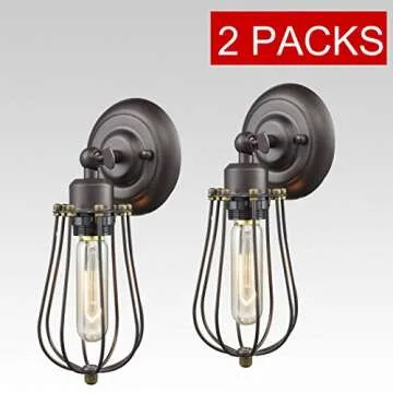 CLAXY Ecopower Light Wire Cage Wall Sconce 2 Pack Industrial Oil Rubbed Bronze Bulb Wall Light