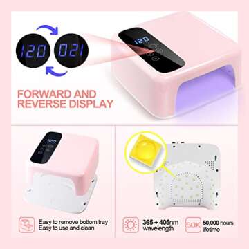 BETE Cordless LED Nail Lamp, Nail Dryer, 72W Rechargeable LED Nail Light, 36 Beads Portable Gel UV Led Nail Lamp with 4 Timer Setting and LCD Display