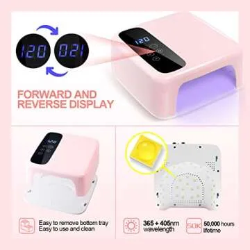 BETE Cordless LED Nail Lamp, Nail Dryer, 72W Rechargeable LED Nail Light, 36 Beads Portable Gel UV Led Nail Lamp with 4 Timer Setting and LCD Display