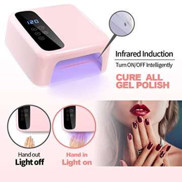 BETE Cordless LED Nail Lamp, Nail Dryer, 72W Rechargeable LED Nail Light, 36 Beads Portable Gel UV Led Nail Lamp with 4 Timer Setting and LCD Display