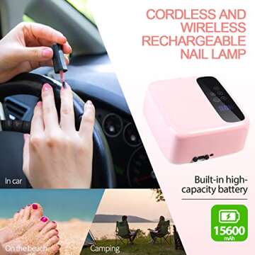 BETE Cordless LED Nail Lamp, Nail Dryer, 72W Rechargeable LED Nail Light, 36 Beads Portable Gel UV Led Nail Lamp with 4 Timer Setting and LCD Display