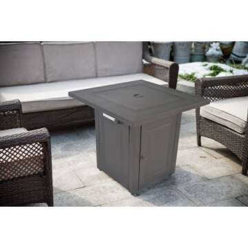 LEGACY HEATING 28-Inch Propane Fire Pit Table, Gas Square Outdoor Fire Table Dinning with Lid, Lava ...