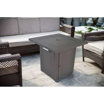 LEGACY HEATING 28-Inch Propane Fire Pit Table, Gas Square Outdoor Fire Table Dinning with Lid, Lava ...