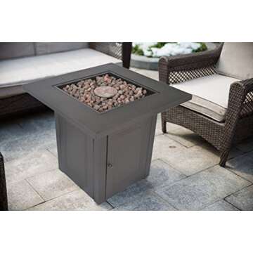 LEGACY HEATING 28-Inch Propane Fire Pit Table, Gas Square Outdoor Fire Table Dinning with Lid, Lava Stone, 50000BTU, ETL Certification, for Outside Garden Backyard Deck Patio