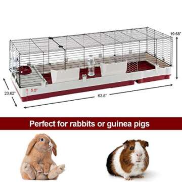 Ferplast Krolik XXL Rabbit Cage w/Wire Extension | Rabbit Cage Includes All Accessories & Measures 63.8L x 23.62W x 19.68H Inches | 1-Year Warranty
