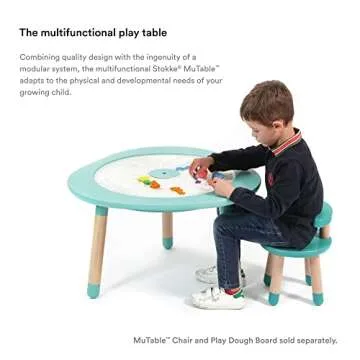 Stokke Mutable, Mauve - Multifunctional Children’s Play Table - Height-Adjustable Legs - Includes Four Double-Sided Activity Boards, One Puzzle & Natural Wood Cover