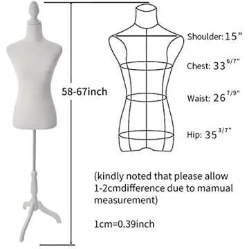 Female Dress Form Mannequin Torso Body with Adjustable Tripod Stand Dress Jewelry Display (White)
