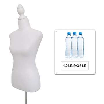 Female Dress Form Mannequin Torso Body with Adjustable Tripod Stand Dress Jewelry Display (White)