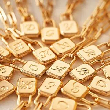 MEVECCO Gold Dainty Initial Necklace Lock Necklace 18K Gold Plated Padlock Necklace with Paperclip Chain Letter Necklaces for Women Minimalist Personalized Jewelry