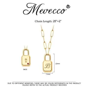 MEVECCO Gold Dainty Initial Necklace Lock Necklace 18K Gold Plated Padlock Necklace with Paperclip Chain Letter Necklaces for Women Minimalist Personalized Jewelry