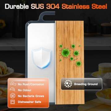 Cutting Boards for Kitchen, Dishwasher Safe Cutting Boards with Easy Grip Handle, 2-IN-1 Stainless Steel Cutting Board for Meat,Veggies, Small Cutting Board 15.3 * 9.6",Non Slip,Juice Grooves,Cooking