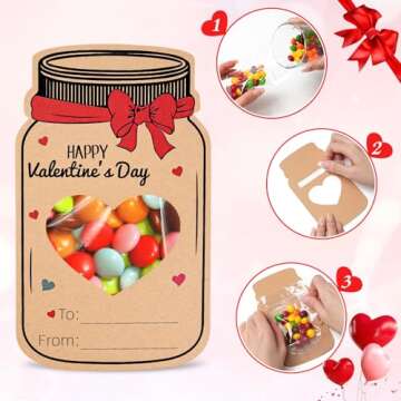 Labrostar 60-Pack Kids Valentine's Day Mason Jar Cards