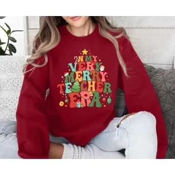 Christmas Teacher Sweatshirt Women Merry Graphic Print