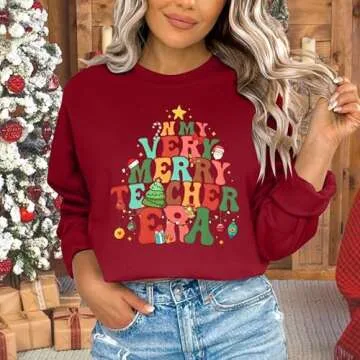 Christmas Teacher Sweatshirt Women Merry Graphic Print